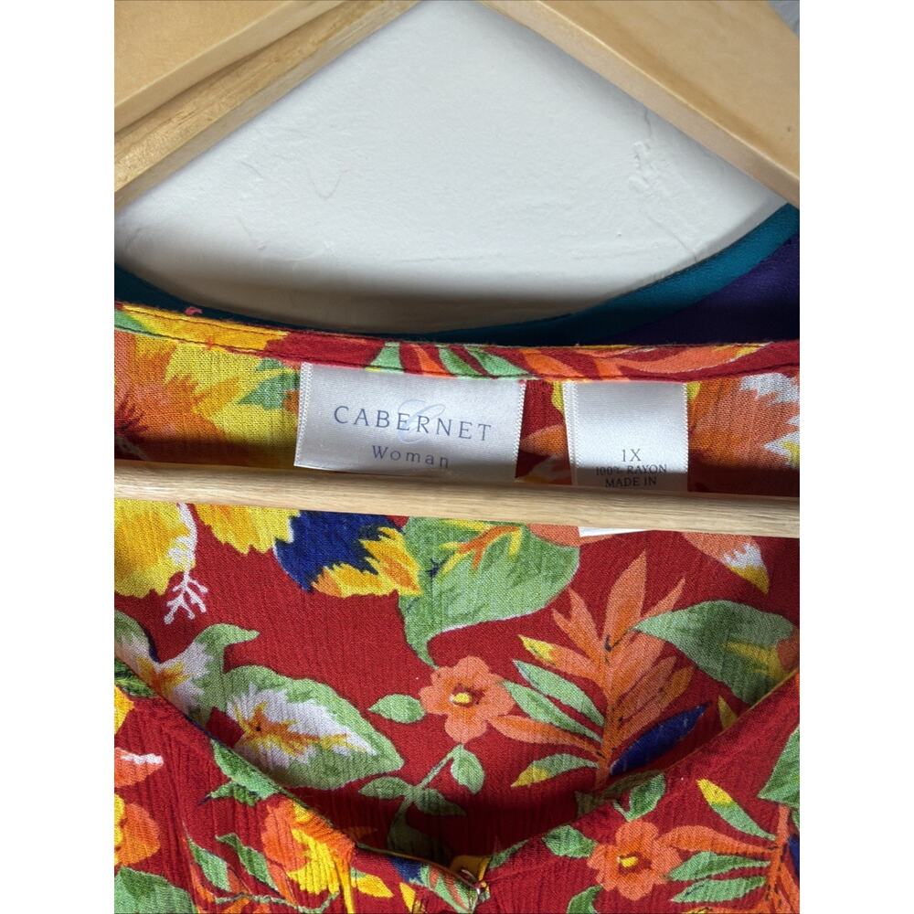 Women’s Cabernet Vibrant Summer Floral Size 1X Button Blouse BeltTie Maxi Dress - Picture 11 of 11